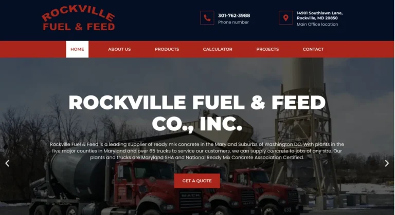 Screenshot of the Rockville Fuel & Feed website homepage