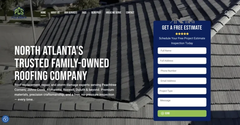Screenshot of the PCS Roofs website homepage