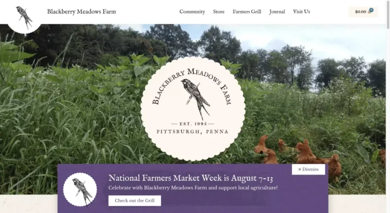 Screenshot of the Blackberry Meadows website homepage