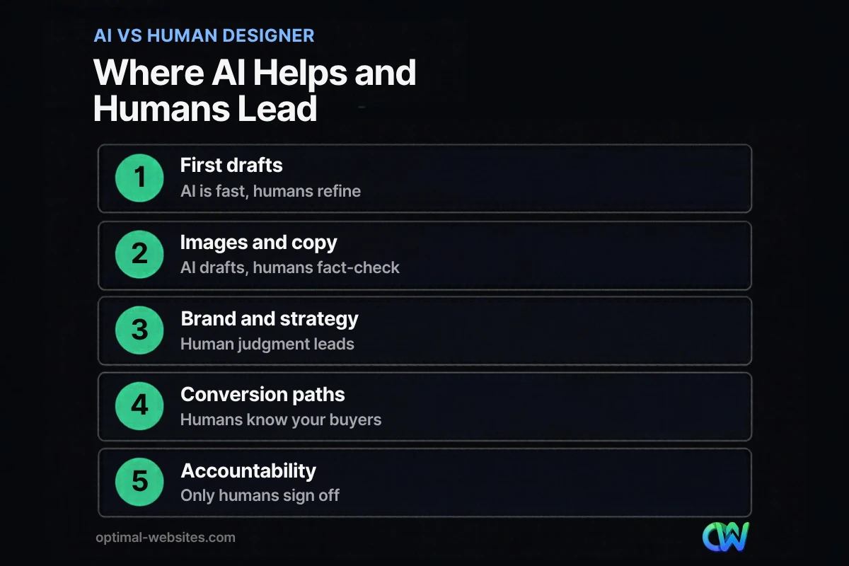 Comparison of AI and human designer roles in AI in web design projects