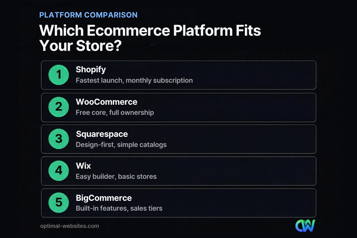 Ecommerce platform comparison chart for the best ecommerce platform for small business