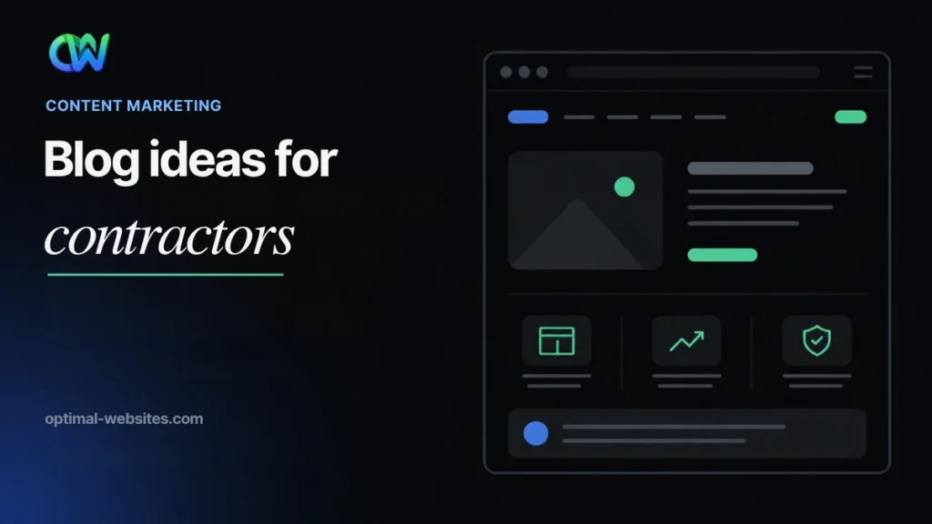 Lightbulb of tool icons above a notebook list of blog ideas for contractors