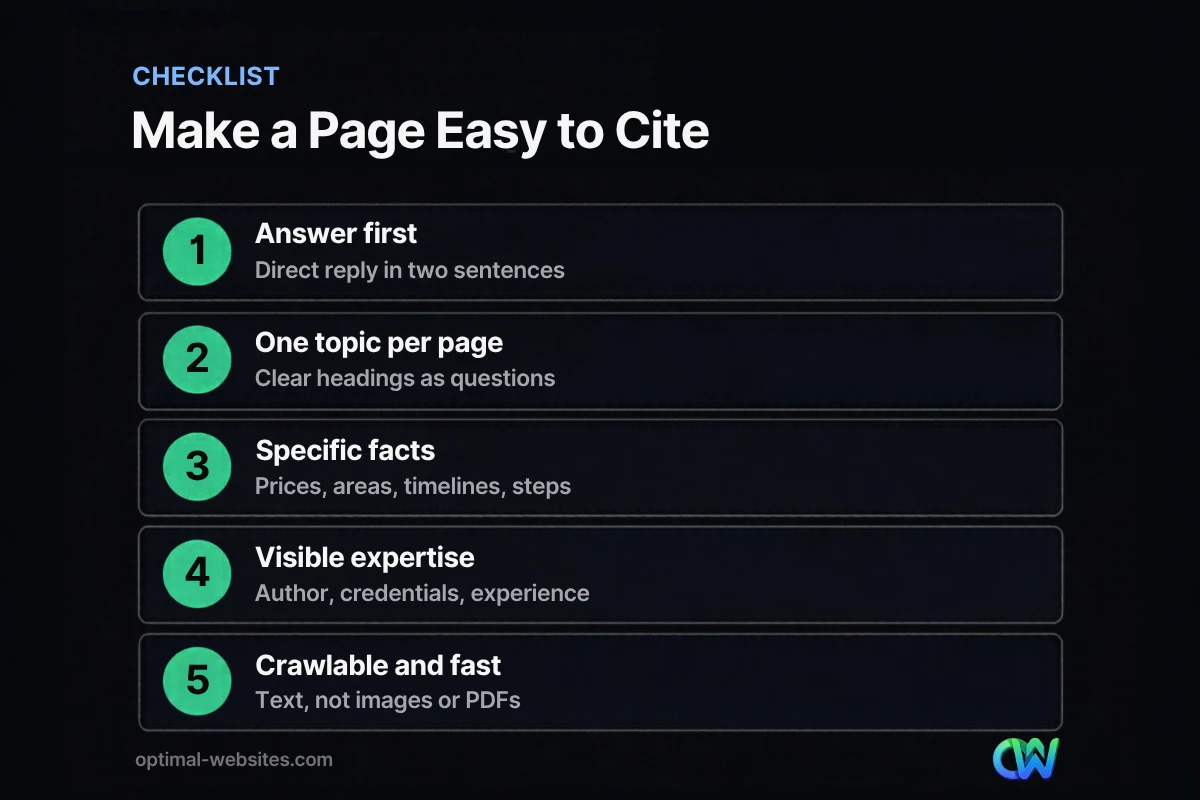 Checklist for writing content for AI search that AI tools can cite