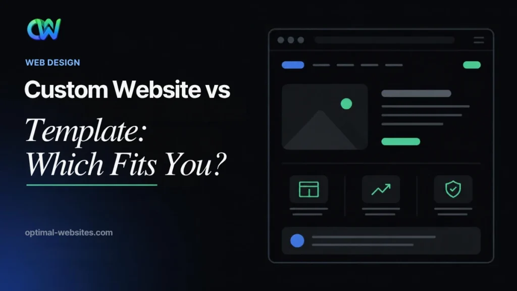 Custom website vs template comparison showing a theme-based layout next to a custom design
