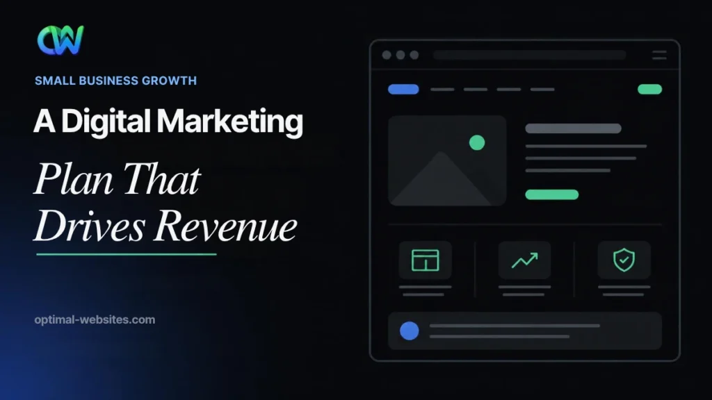 Digital marketing strategy for small business planning on a laptop and notebook