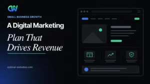 Digital marketing strategy for small business planning on a laptop and notebook