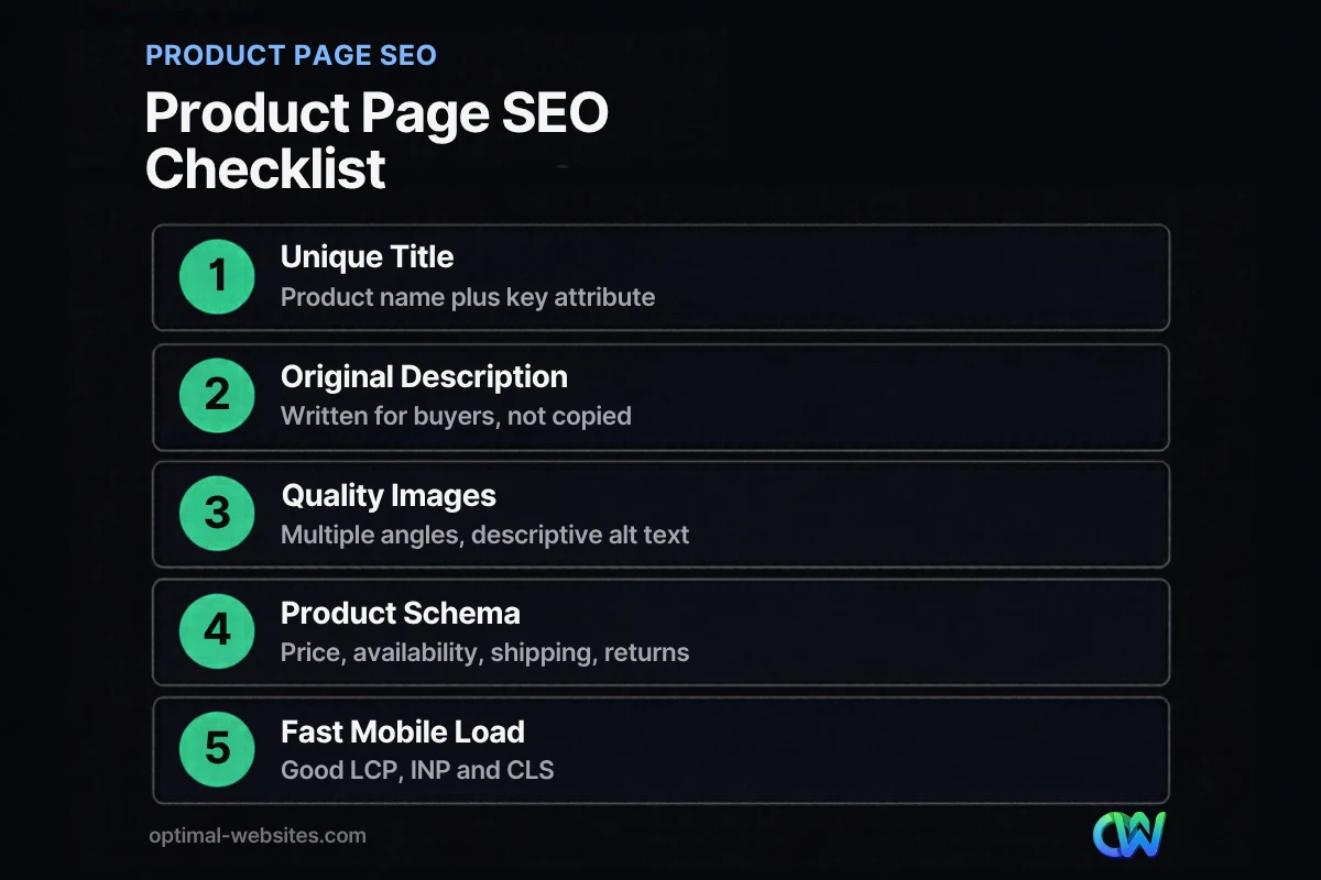 Product page SEO checklist from our ecommerce SEO tips