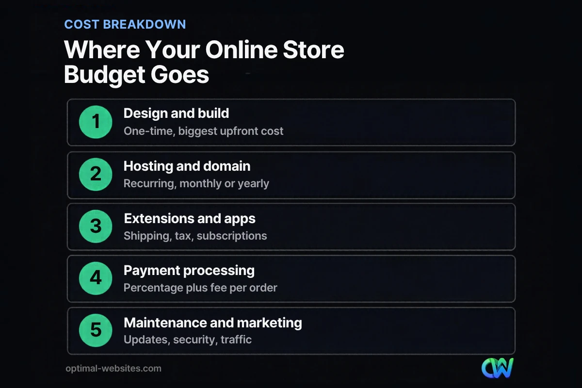 Cost breakdown of where an online store budget goes