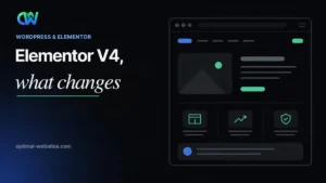 Atomic building blocks snapping into a layout grid representing Elementor V4