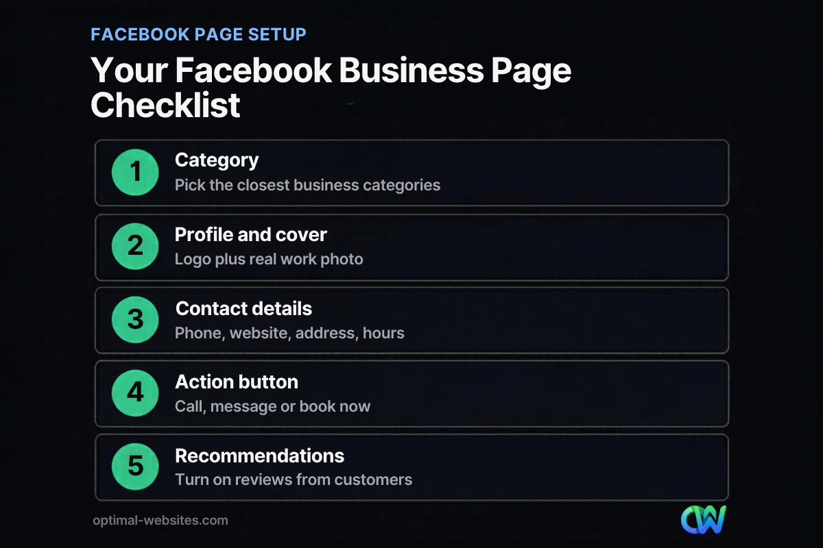 Facebook marketing for small business Page setup checklist with five steps