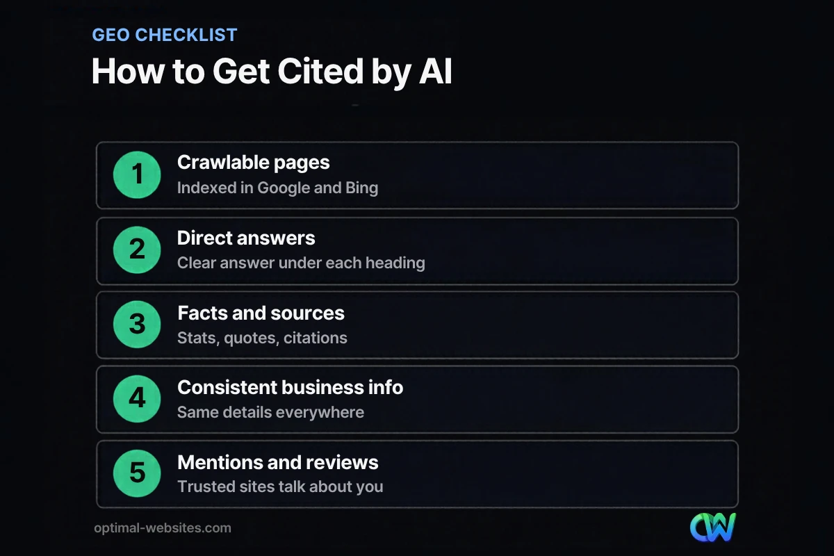 Infographic checklist of generative engine optimization steps for small businesses
