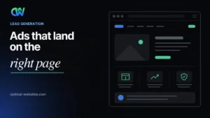 Ad card connected to a matching Google Ads landing page with a quality meter