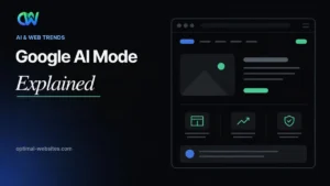 Search bar with a glowing Google AI Mode tab and fan-out query lines