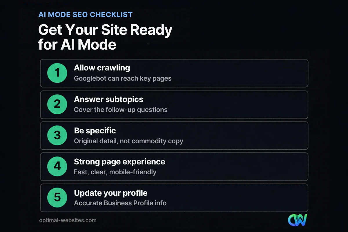 Checklist for preparing a small business website for Google AI Mode
