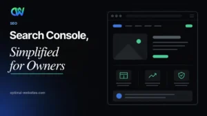 Dashboard with clicks and impressions chart illustrating Google Search Console for small business