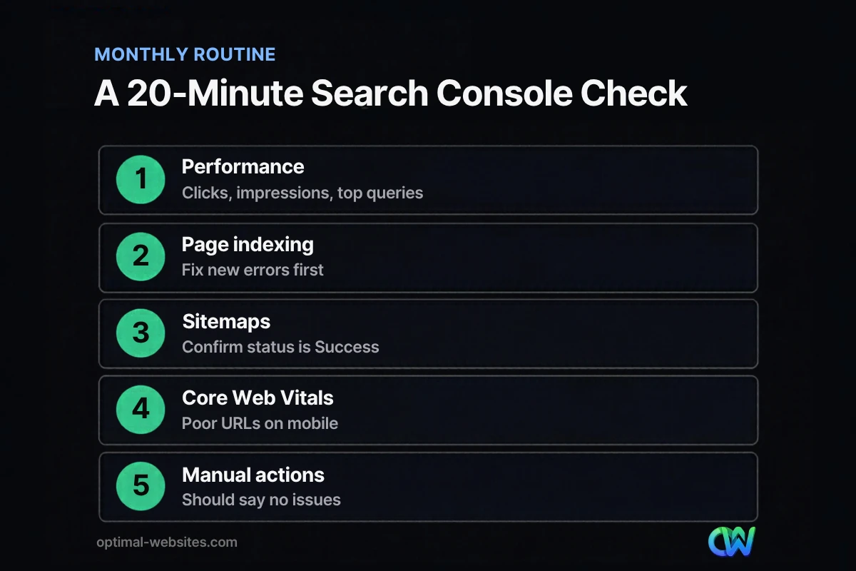 Monthly routine for using Google Search Console for small business