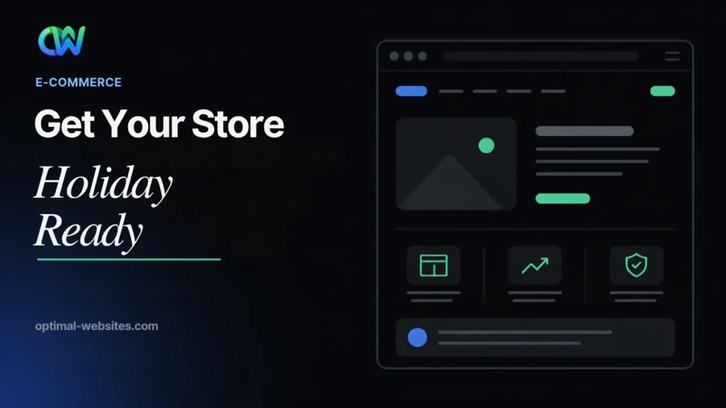 Holiday ecommerce checklist headline, get your store holiday ready, beside store product cards