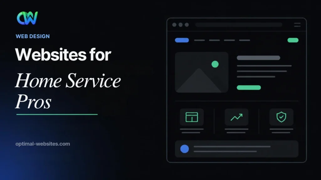 Wrench, bolt and thermostat icons over a mobile site with a Call Now button for home service website design