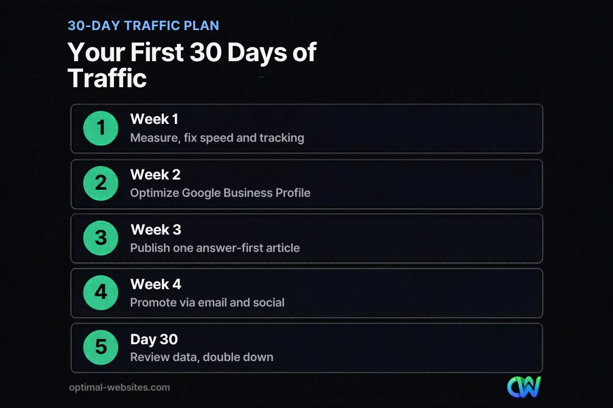 30-day plan showing how to drive traffic to your website week by week