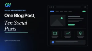 Business owner planning how to promote blog posts on social media from a laptop and phone