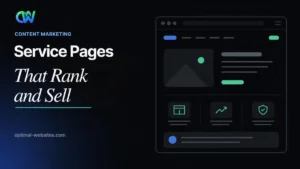 Annotated wireframe showing how to write a service page with problem, proof and CTA sections