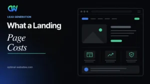 Landing page cost headline, what a landing page costs, beside a website mockup