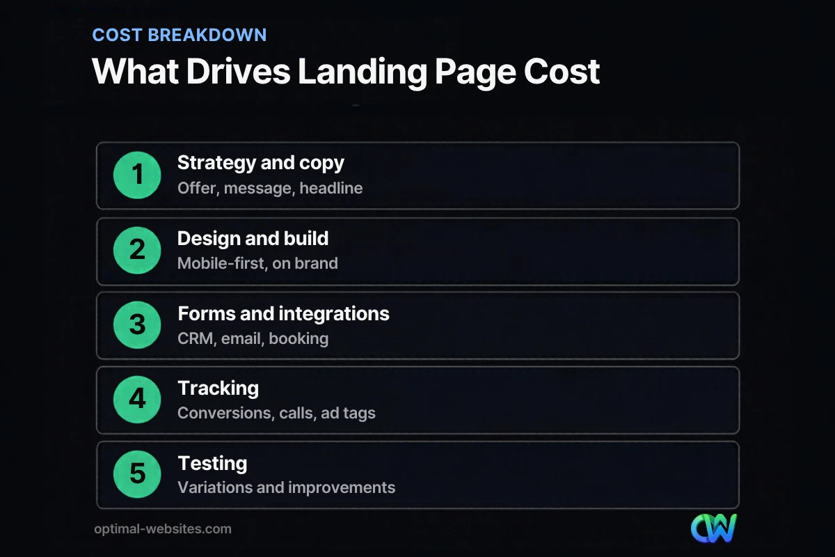 Cost breakdown of the main factors that drive landing page cost
