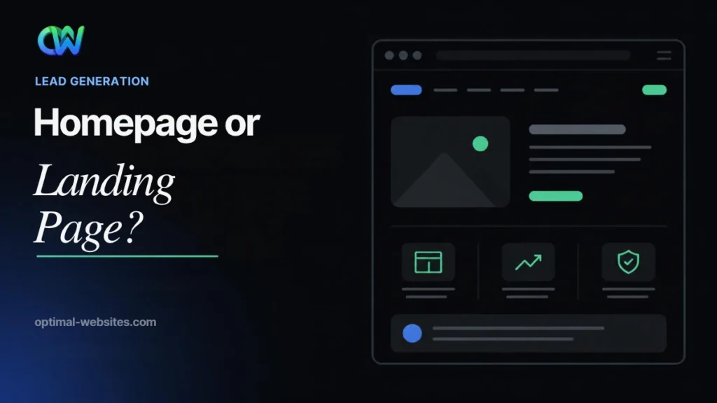 Landing page vs homepage headline graphic with a website mockup