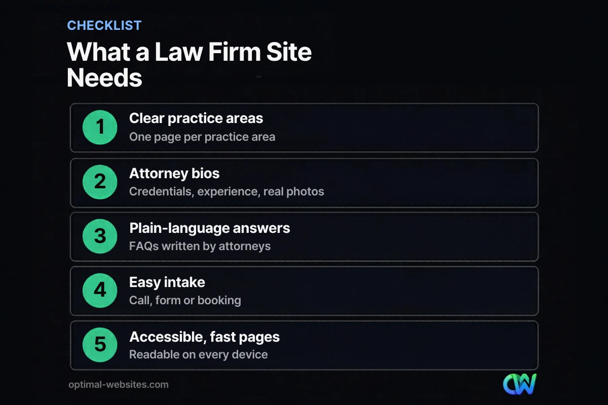 Checklist of five things law firm website design needs to build trust