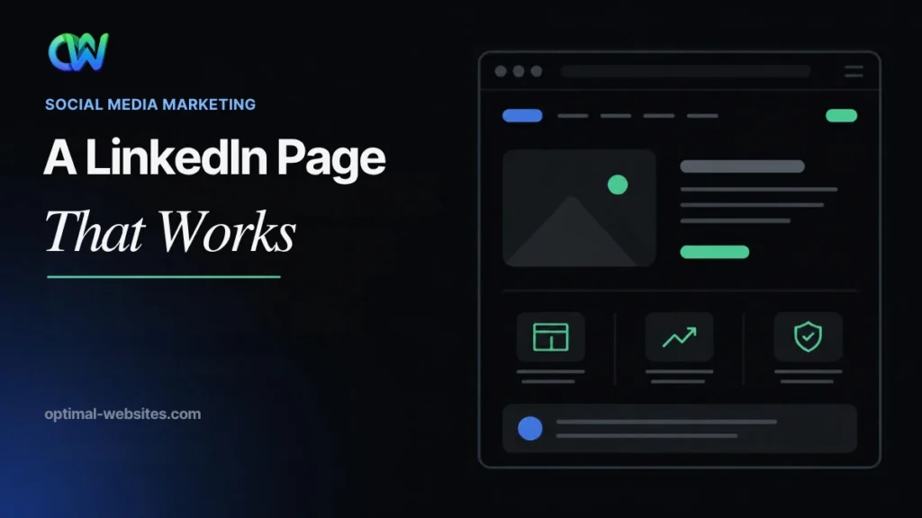 LinkedIn company page guide headline, a page that works, beside a website mockup