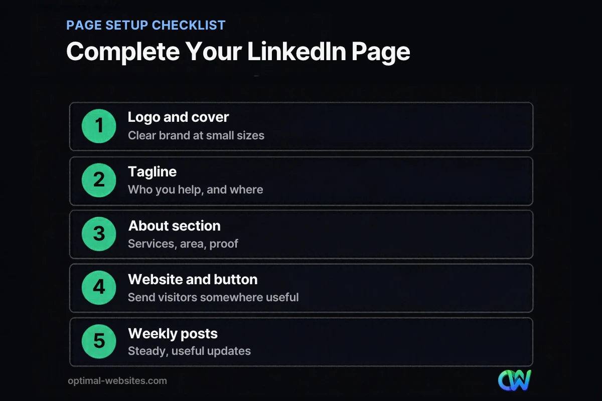 Checklist for completing a LinkedIn company page for a small business