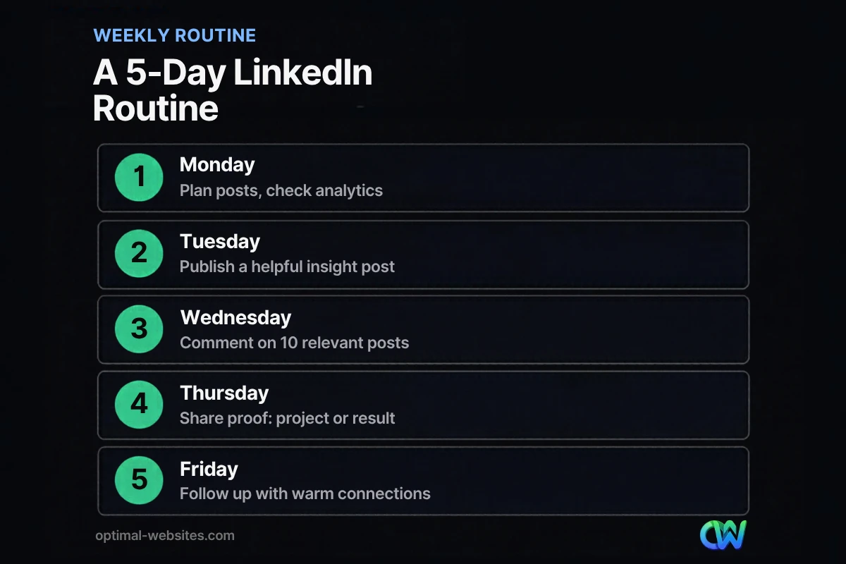 Five-day weekly routine for LinkedIn marketing for small business