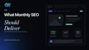 Monthly SEO services graphic reading What Monthly SEO Should Deliver
