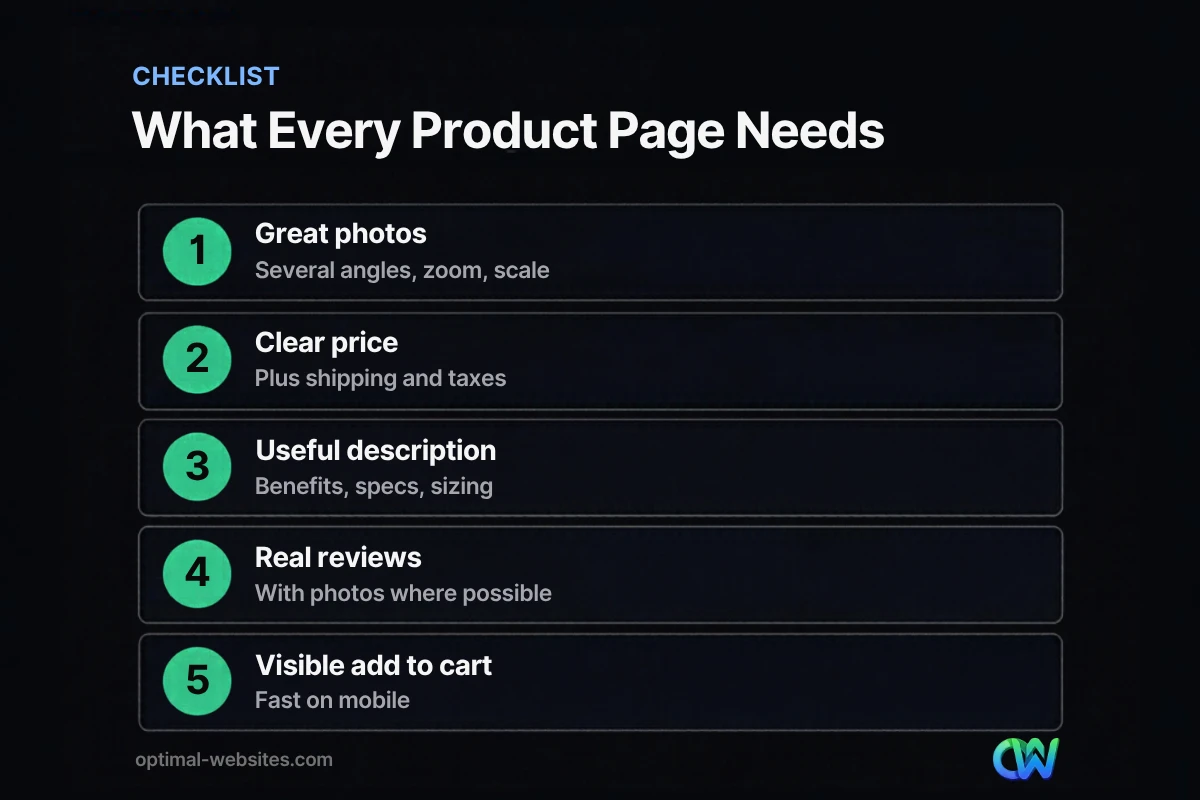 Checklist of product page best practices for small online stores