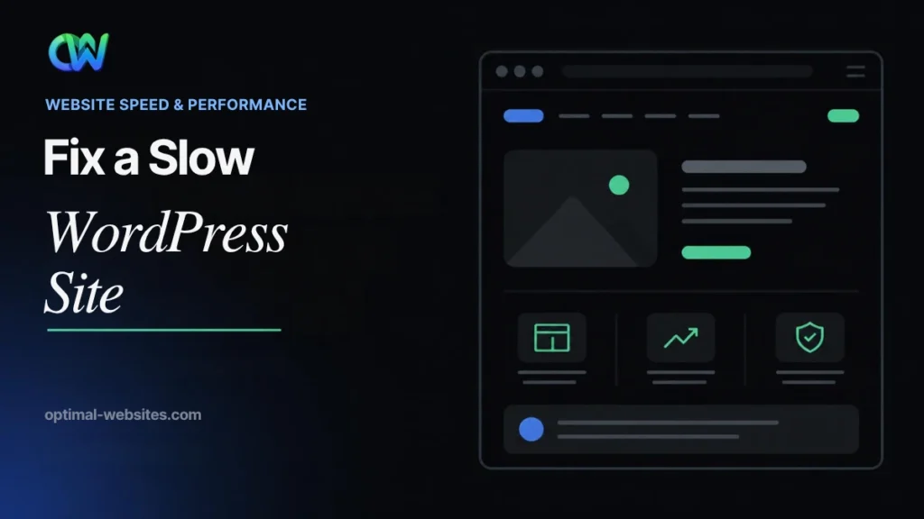 How to fix a slow WordPress site, headline beside a website layout mockup
