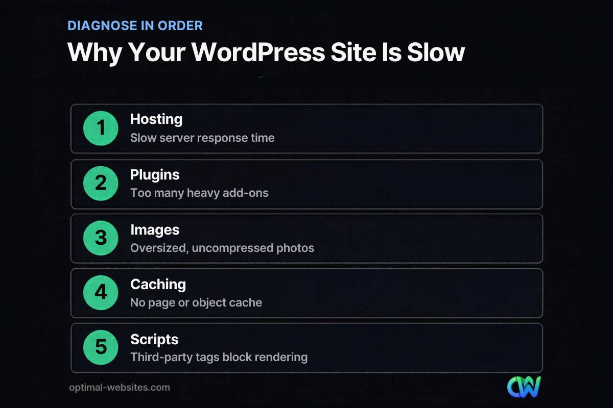 Checklist of the five most common causes of a slow WordPress site