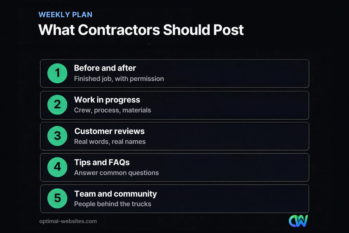 Infographic listing five types of social media for contractors posts