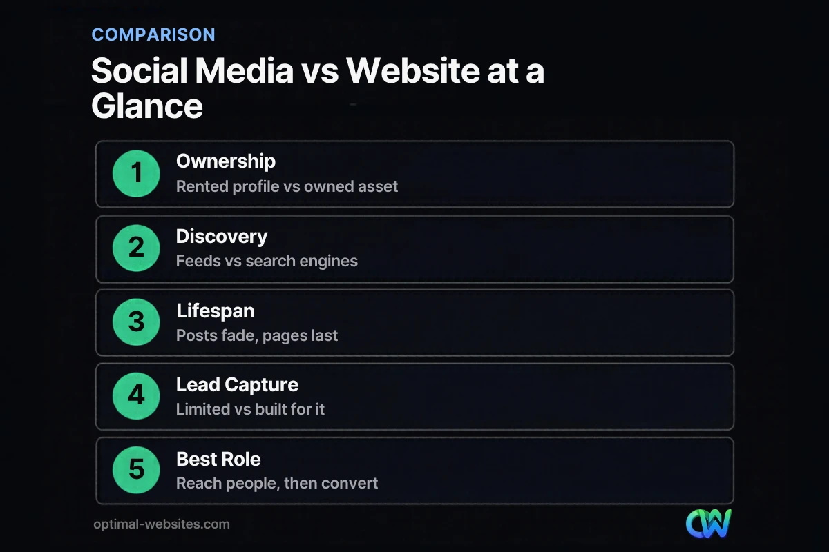 Comparison of social media vs website for small business marketing