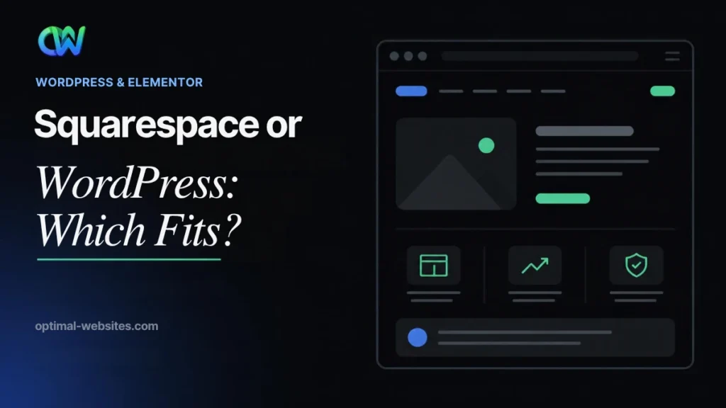 Two platform cards on a scale comparing squarespace vs wordpress