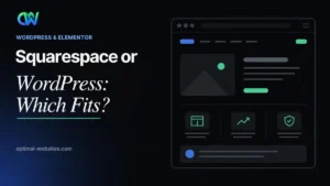 Two platform cards on a scale comparing squarespace vs wordpress