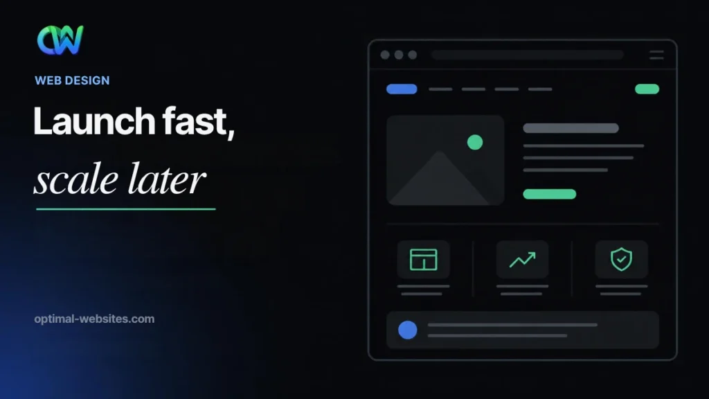 Rocket launching from a browser window illustrating startup website design
