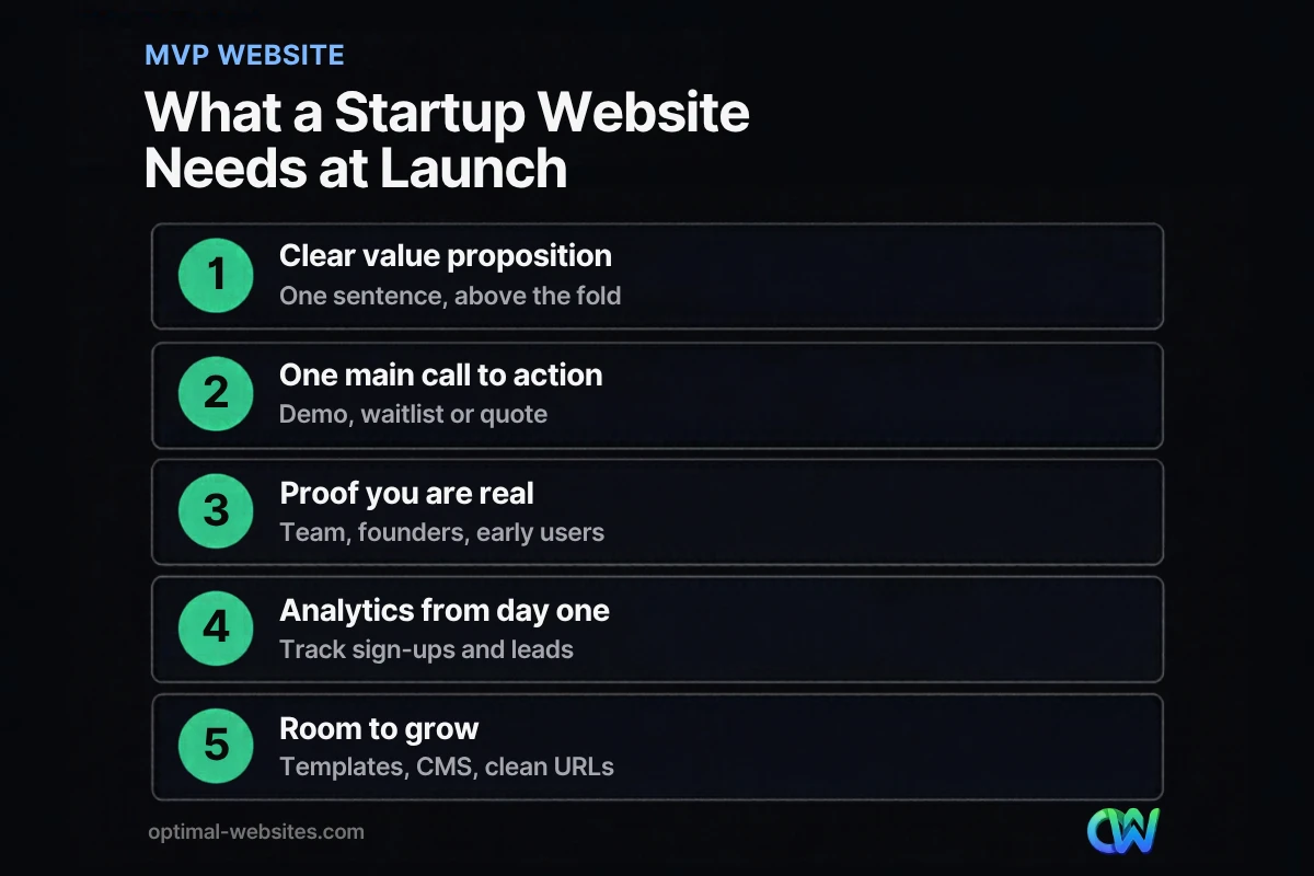 Checklist of what a startup website design needs at launch