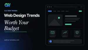 Web design trends for small business websites shown on desktop and mobile screens