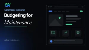 Website maintenance cost headline, budgeting for maintenance, beside a website mockup