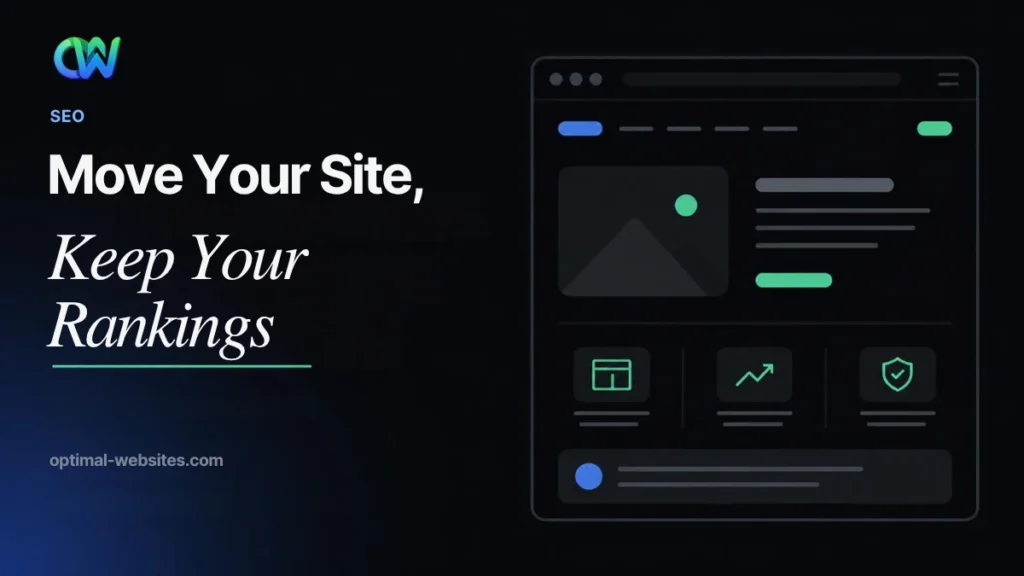 Website migration SEO guide headline, move your site and keep your rankings, with a 301 redirect between two browser windows