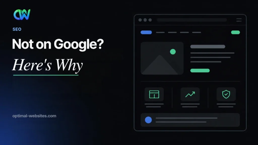Empty search results page with a magnifier illustrating a website not showing up on Google