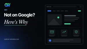 Empty search results page with a magnifier illustrating a website not showing up on Google