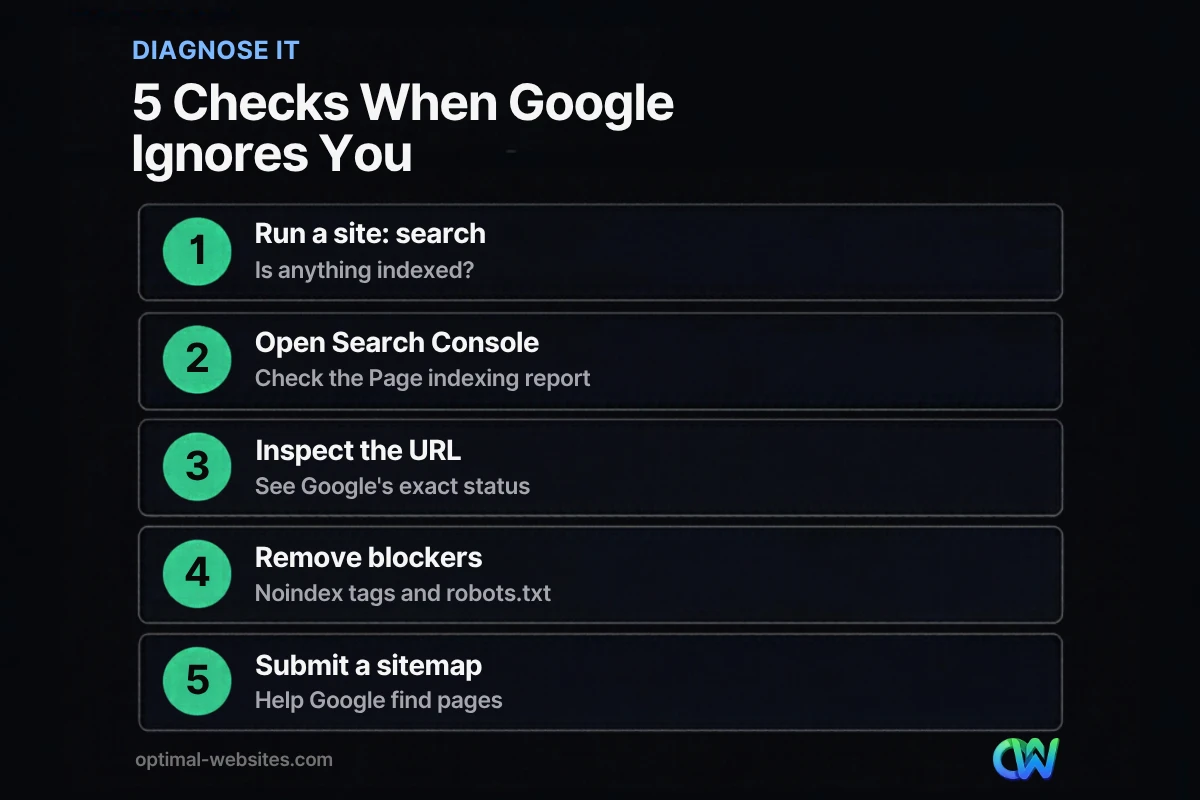 Five steps to diagnose a website not showing up on Google