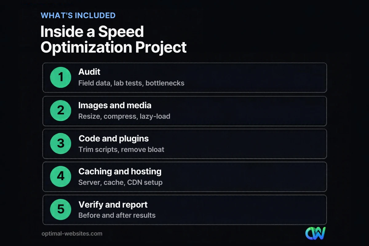 Five steps included in a website speed optimization service