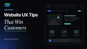 Website user experience tips shown on a laptop and phone layout